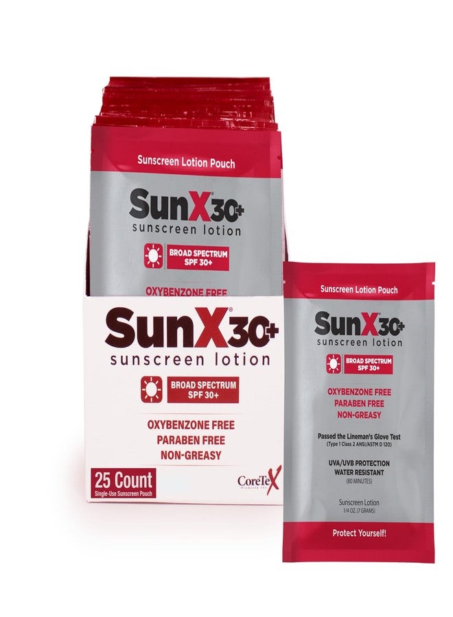 CoreTex Sun X 30+ SPF Individual Sunscreen Packets Travel Size - Pack of 25 Paraben, Oxybenzone, & Oil Free Broad Spectrum Sunscreen - No White Cast and Water Resistant Up to 80 Minutes - Image 1